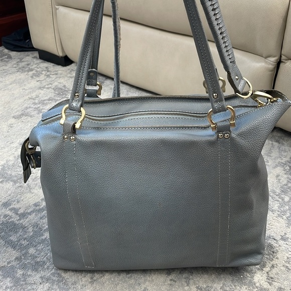 Sancia Gray Pebbled Leather Suede 2 Way Shoulder Bag Purse Extra Large Travel - Picture 4 of 17